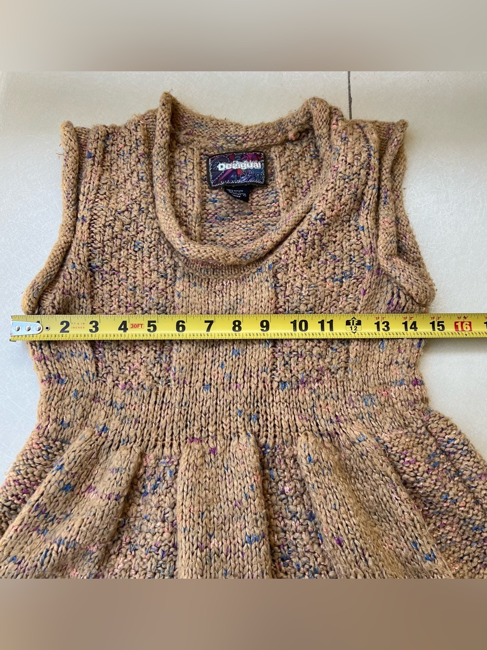 Desigual Tan Knit Sweater with Multicolor Yarn Accents Women’s Medium - Picture 6 of 9
